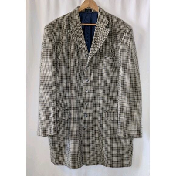 Raspinni uomo Houndstooth Plaid 6 Button 46L Wool Blazer Brown/Blue - Picture 1 of 15